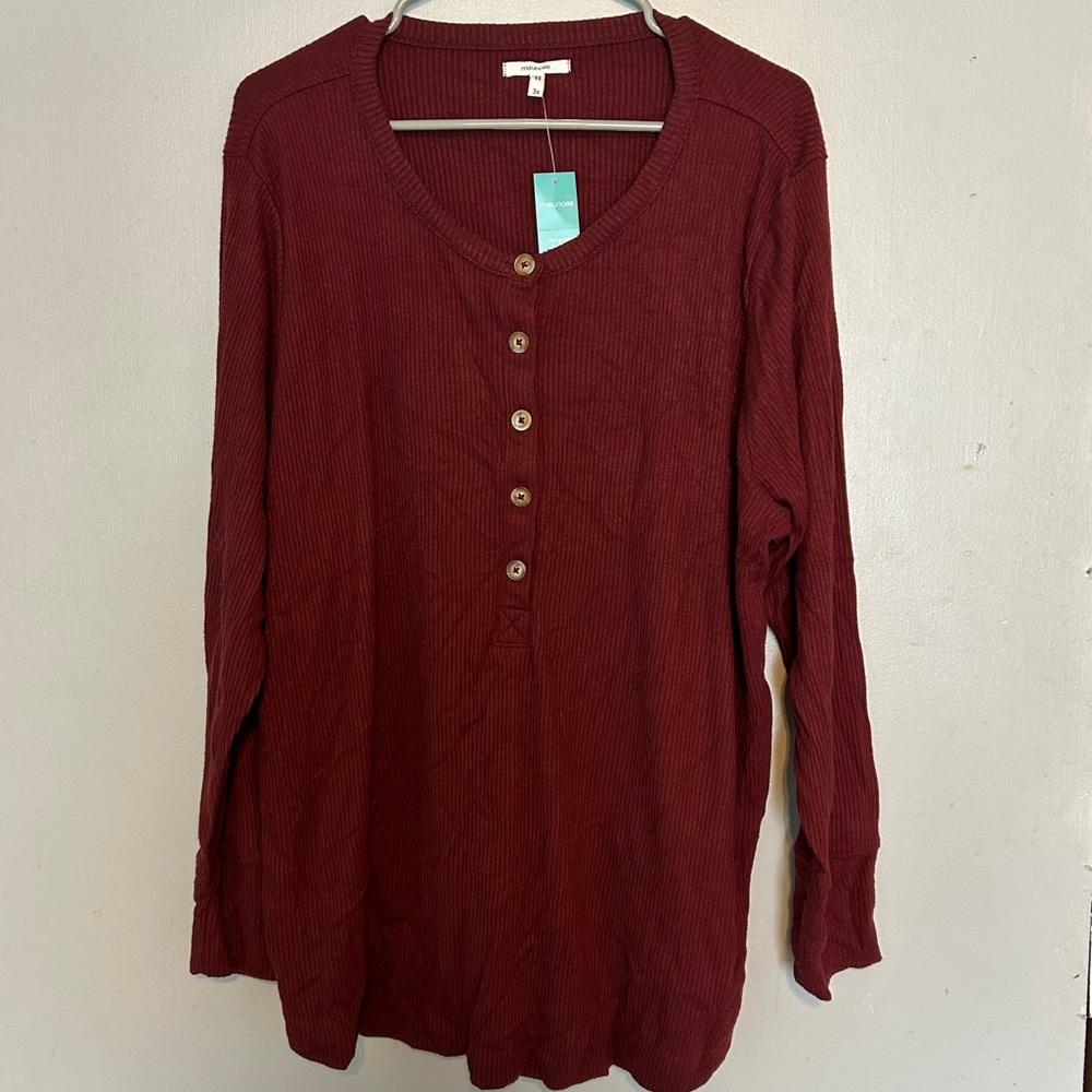 Maurices Women's Long Sleeve Henley Top - Wine